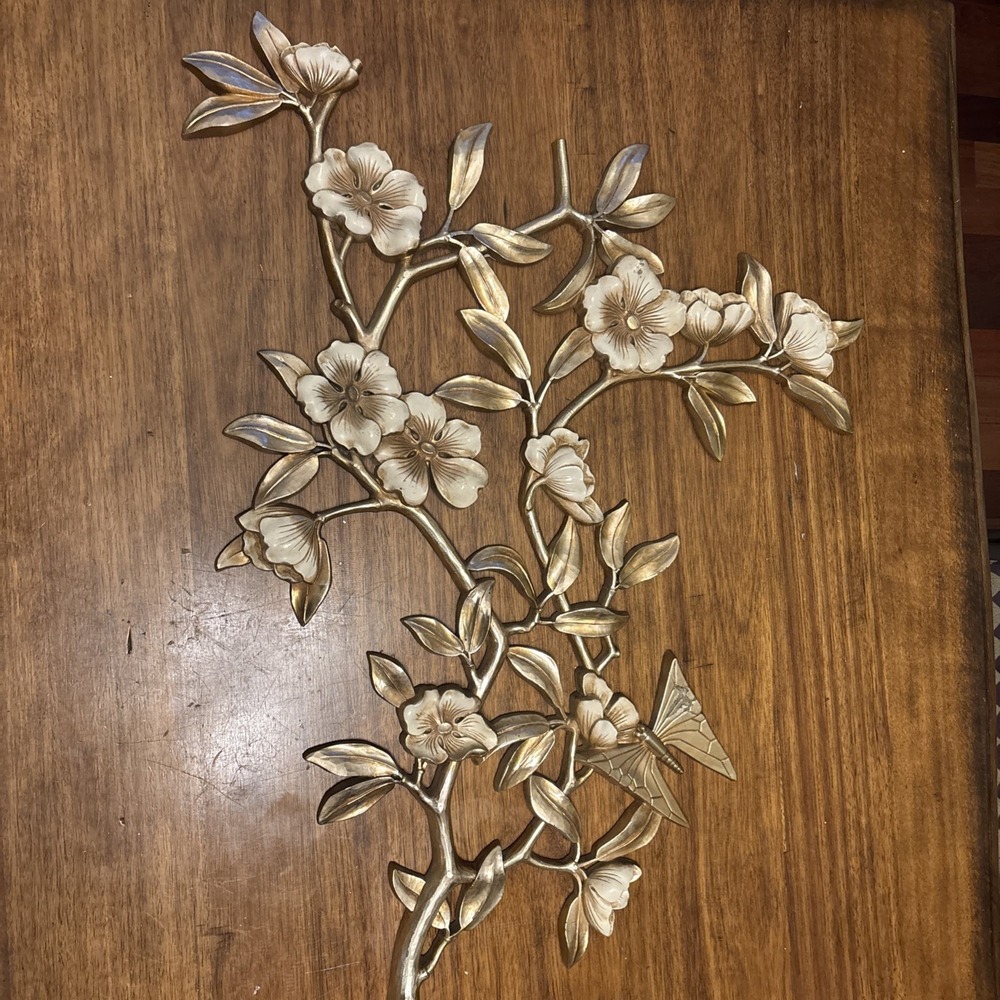 1962 MCM SYROCO Wall Hanging DOGWOOD FLOWERS & BUTTERFLY Art Sculpture R4563 30"